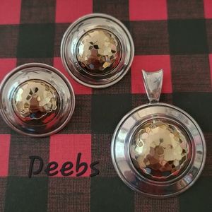 Retired James Avery Lumier D'Or 14kt Gold and Silver Pendant and Earrings Bundle